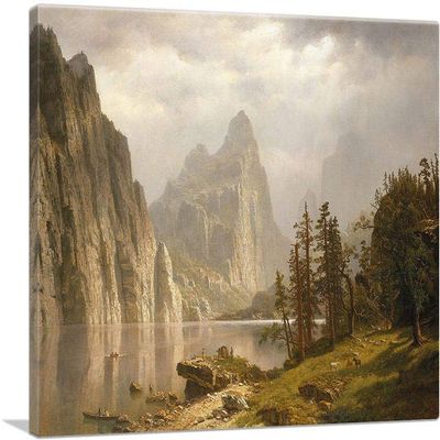 ARTCANVAS Merced River Yosemite Valley 1866 Canvas Art Print Stretched Framed Painting Picture Poster Giclee Wall Decor by Albert Bierstadt - 40" x 26" (0.75" Deep)