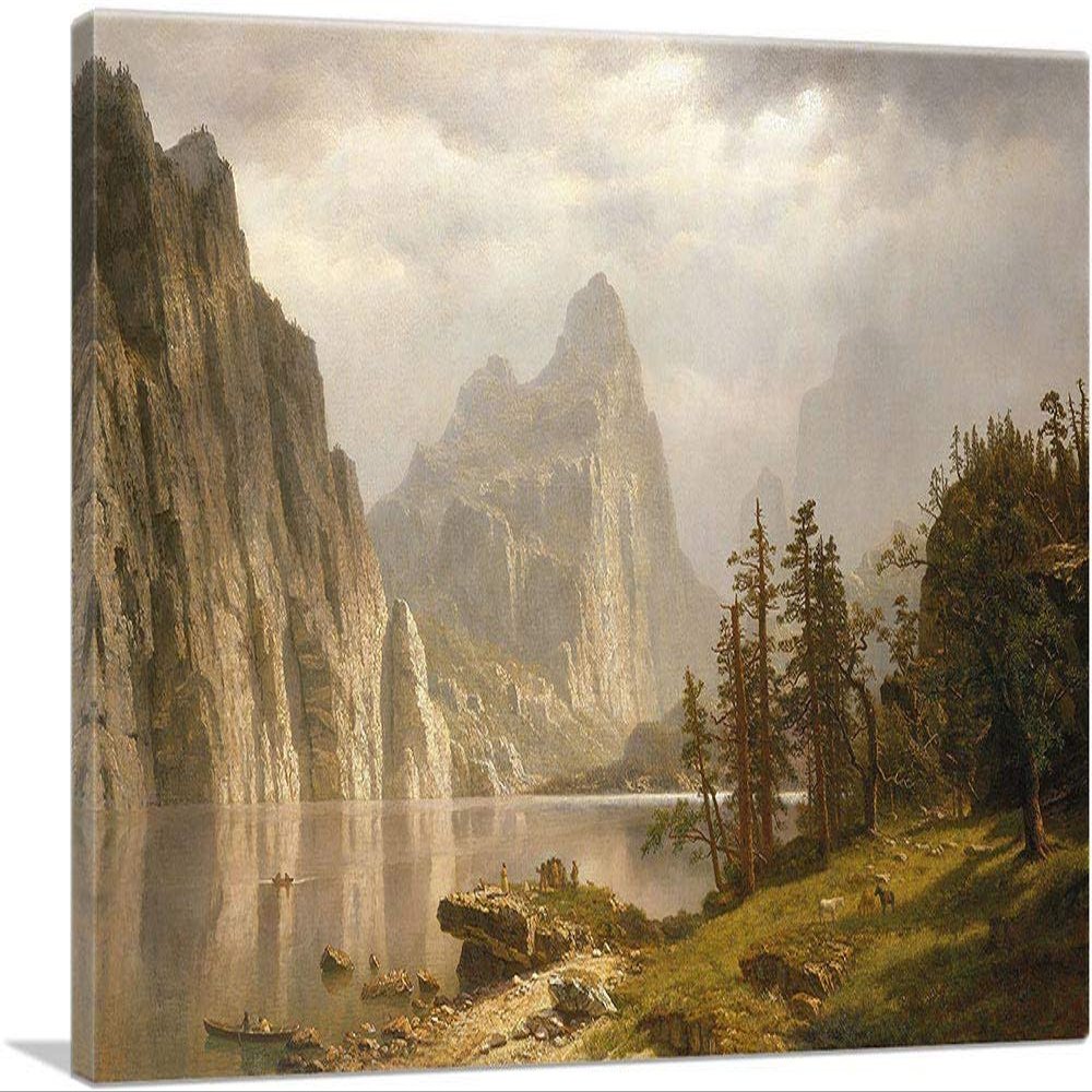 ARTCANVAS Merced River Yosemite Valley 1866 Canvas Art Print Stretched Framed Painting Picture Poster Giclee Wall Decor by Albert Bierstadt - 40" x 26" (0.75" Deep)