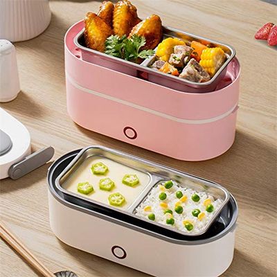110V-220V 1/2 Layer Electric Heated Lunch Box Portable Fast Heating Electric Rice Cooker Food Container Bento Box Food Warmer For Office (1 layer pink)