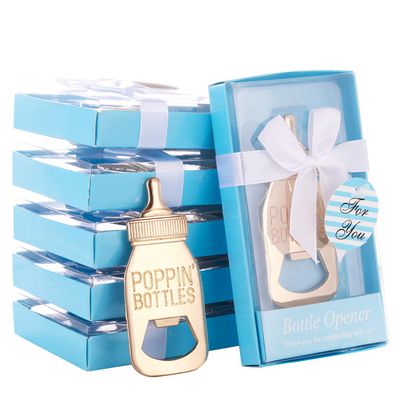 16 Pack Bottle Opener Baby Shower Favor For Guest,Cute Poppin Bottle Shaped Bottle Opener Favors for Baby Shower Souvenir Supplies and Decorations For Boy or Girl (Blue, 16)