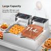 ROVSUN 22.8QT/21.6L Electric Deep Fryer, Commercial Deep Fryer with Baskets Lids Countertop, Stainless Steel Dual Tank Kitchen Fat Fryer Frying Machine for French Fries Donuts, Adjustable Temp, 3400W view 2