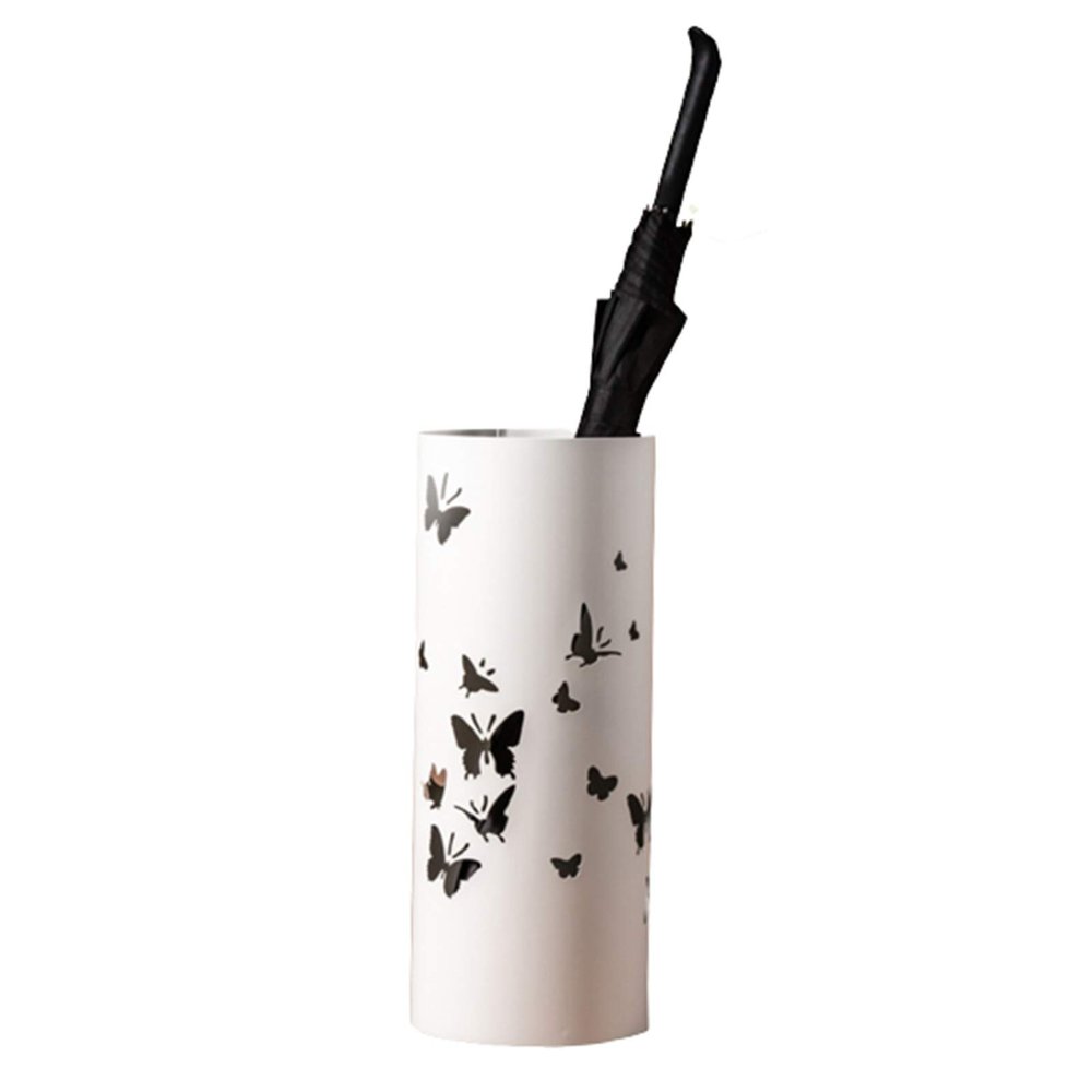 Umbrella Racks WXYZ Hollowout Umbrella Stand, Large-Capacity Umbrella Bucket with Butterfly Pattern, Saving Space, 19.5x49cm (Color : White)