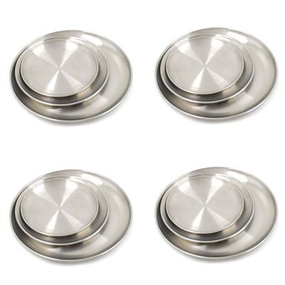12 Pack Stainless Steel Plates, Reusable Brushed Metal Dinner Plates, Metal Dinner Dishes for Picnic BBQ Steak (sliver)