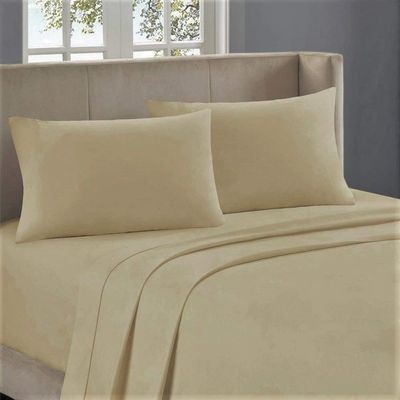 1000-Thread-Count 100% Egyptian Cotton Bed Sheet, 4-Pc Cal King Toupe Solid Sheet Set Single Ply Long Staple Cotton Yarns, Sateen Weave, Fits Mattress Upto 26" Deep Pocket