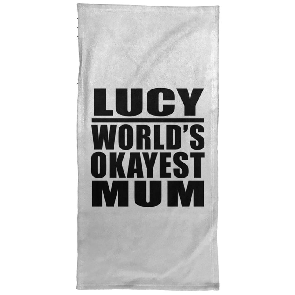Designsify Gifts, Lucy World's Okayest Mum, Hand Towel 15x30 inch Soft Tea Dish Cloth for Kitchen Bath - for Birthday Anniversary Christmas Mothers Day Fathers Day Party, to Men Women Him Her Friend