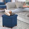 15 Inch Storage Ottoman with Wooden Legs - Cube Foot Rest Stool, Square Footstool, Comfortable Seat with Lid, Foldable Fabric Ottoman, Space-Saving Navy view 2