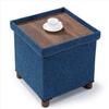 15 Inch Storage Ottoman with Wooden Legs - Cube Foot Rest Stool, Square Footstool, Comfortable Seat with Lid, Foldable Fabric Ottoman, Space-Saving Navy view 4
