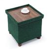 15 Inches Storage Ottoman with Wooden Legs, Cube Foot Rest Stool/Square Footstool Storage for Living Room, Foldable Fabric Ottoman, Comfortable Seat with Lid, Space-Saving Green view 1