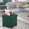 15 Inches Storage Ottoman with Wooden Legs, Cube Foot Rest Stool/Square Footstool Storage for Living Room, Foldable Fabric Ottoman, Comfortable Seat with Lid, Space-Saving Green view 2