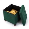 15 Inches Storage Ottoman with Wooden Legs, Cube Foot Rest Stool/Square Footstool Storage for Living Room, Foldable Fabric Ottoman, Comfortable Seat with Lid, Space-Saving Green view 4