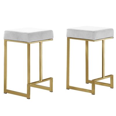 Best Master Furniture Jakob 25" Contemporary Counter Height Stools with Velvet Upholstered Cushions, Metal Legs and Footrest, Stylish Seating for Kitchen or Bar, Set of 2 (Cream/Gold)