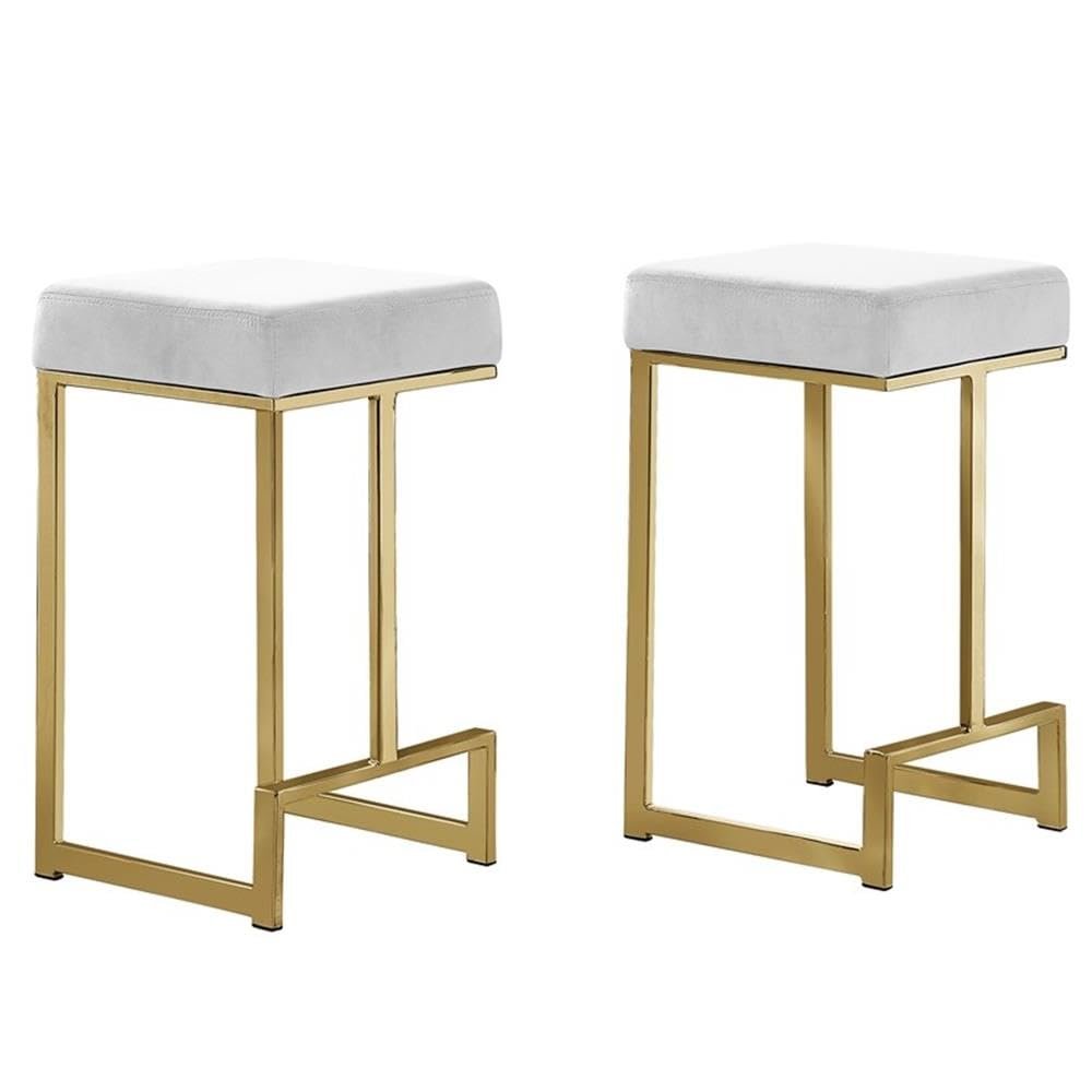 Best Master Furniture Jakob 25" Contemporary Counter Height Stools with Velvet Upholstered Cushions, Metal Legs and Footrest, Stylish Seating for Kitchen or Bar, Set of 2 (Cream/Gold)