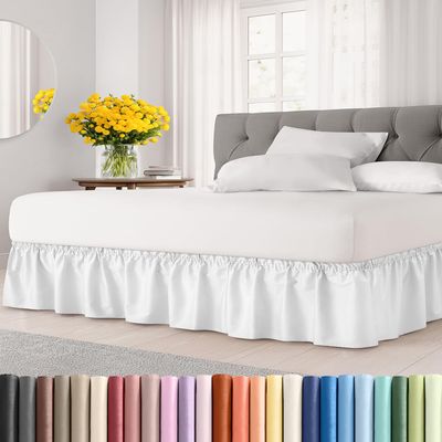 Wrap Around Dust Ruffle Bed Skirt - White - for Queen Size Beds with 21 Inch Drop - Easy Fit Elastic Strap - Adjustable Pleated Bedskirt w/Brushed Fabric - Wrinkle Free - for Women, Men, Kids & Teens