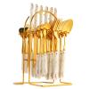 24-Piece Gilded Stainless Steel Flatware Set,Kitchen Utensil Tableware Cutlery Set Service for 6, Steak Cutlery Set for Home and Restaurant (White) view 1
