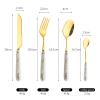 24-Piece Gilded Stainless Steel Flatware Set,Kitchen Utensil Tableware Cutlery Set Service for 6, Steak Cutlery Set for Home and Restaurant (White) view 3
