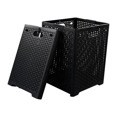 Begale 2-Pack 42 L Folding Plastic Laundry Baskets, Collapsible Laundry Hamper, Large Storage Basket, Black