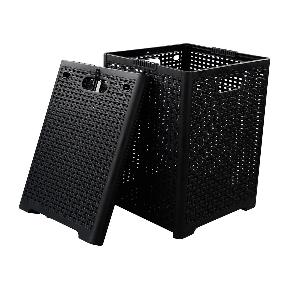 Begale 2-Pack 42 L Folding Plastic Laundry Baskets, Collapsible Laundry Hamper, Large Storage Basket, Black