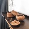 QiaoDongDian Hand-Woven Rattan Bowls with Lid, Handwoven Seagrass Storage Box Wicker Basket Desktop Makeup Organizer Multipurpose Container, Hand-Made Rattan Box (Size : A) view 4