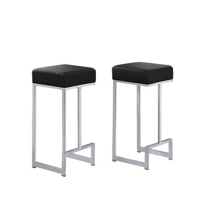 Best Master Furniture Jakob 25" Contemporary Counter Height Stools with Faux Leather Cushions, Chrome Metal Base and Footrest, Modern Minimalist Kitchen or Bar Seating, Set of 2 (Black/Chrome)
