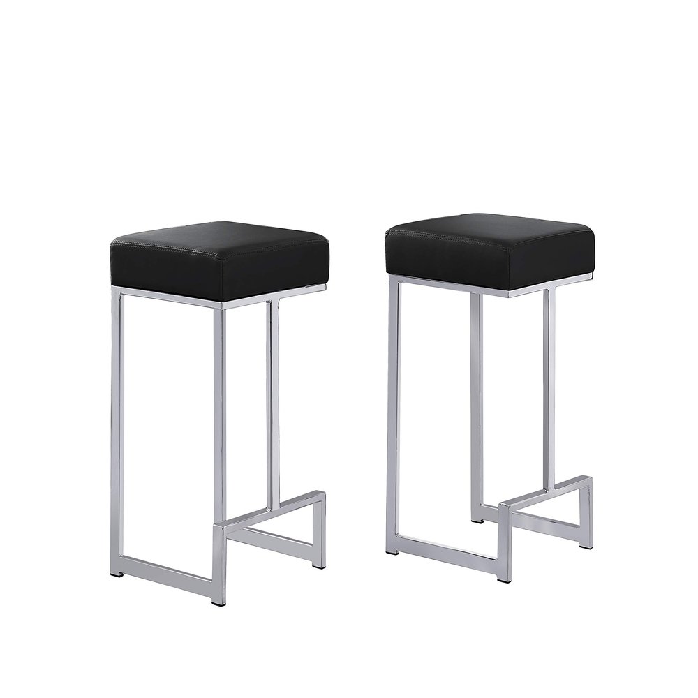 Best Master Furniture Jakob 25" Contemporary Counter Height Stools with Faux Leather Cushions, Chrome Metal Base and Footrest, Modern Minimalist Kitchen or Bar Seating, Set of 2 (Black/Chrome)