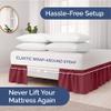 Wrap Around Dust Ruffle Bed Skirt - Burgundy - for Queen Size Beds with 24 Inch Drop - Elastic Strap - Adjustable Pleated Bedskirt with Brushed Fabric and Wrinkle Free - for Women, Men, Kids & Teens view 2