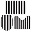 3-Piece Bath Rug and Mat Sets,Stripe Non-Slip Bathroom Decor Doormat Runner Rugs, U-Shaped Toilet Floor Mats, Toilet Seat Cover Black and White Stripe Simple view 1