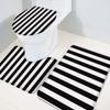 3-Piece Bath Rug and Mat Sets,Stripe Non-Slip Bathroom Decor Doormat Runner Rugs, U-Shaped Toilet Floor Mats, Toilet Seat Cover Black and White Stripe Simple view 2