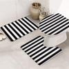 3-Piece Bath Rug and Mat Sets,Stripe Non-Slip Bathroom Decor Doormat Runner Rugs, U-Shaped Toilet Floor Mats, Toilet Seat Cover Black and White Stripe Simple view 4