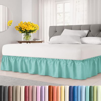 Wrap Around Dust Ruffle Bed Skirt - Spa Blue - for King Size Beds with 18 Inch Drop - Easy Fit Elastic Strap - Adjustable Pleated Bedskirt w/Brushed Fabric Wrinkle Free - for Women, Men, Kids & Teens