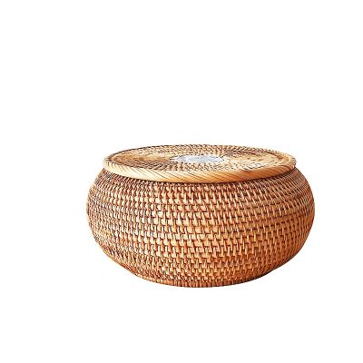 QiaoDongDian Hand-Woven Rattan Bowls with Lid, Handwoven Seagrass Storage Box Wicker Basket Desktop Makeup Organizer Multipurpose Container, Hand-Made Rattan Box (Size : H)