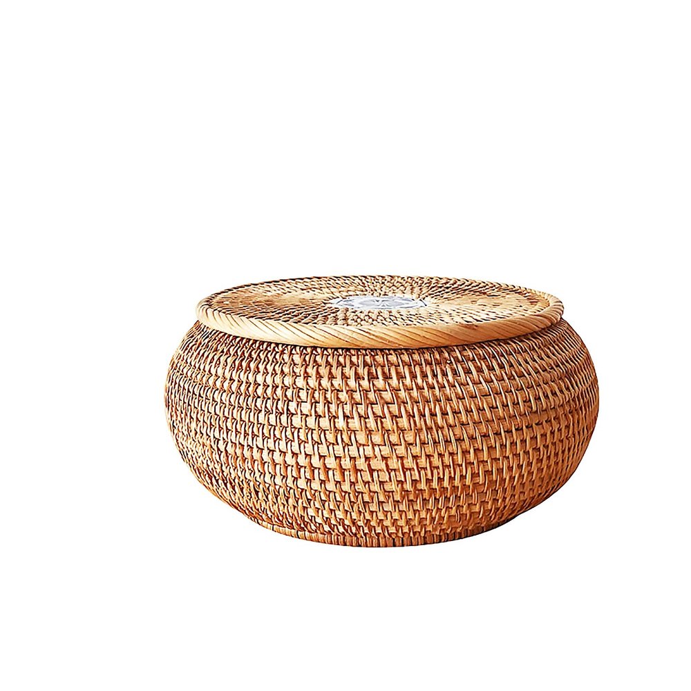 QiaoDongDian Hand-Woven Rattan Bowls with Lid, Handwoven Seagrass Storage Box Wicker Basket Desktop Makeup Organizer Multipurpose Container, Hand-Made Rattan Box (Size : H)