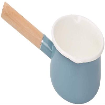 1.3L Non-stick Enamel Milk Pan Milk Pots with Insulated Wooden Handle for Coffee/Making Butter/Sauces