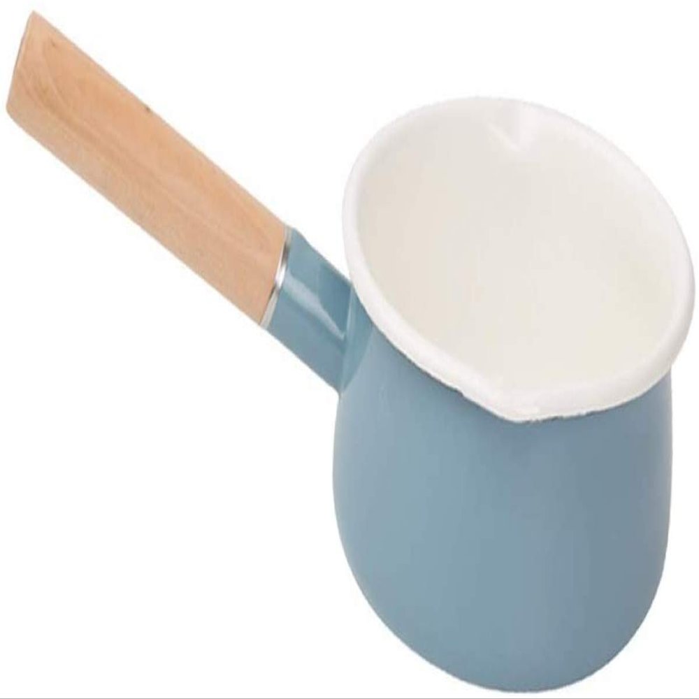 1.3L Non-stick Enamel Milk Pan Milk Pots with Insulated Wooden Handle for Coffee/Making Butter/Sauces