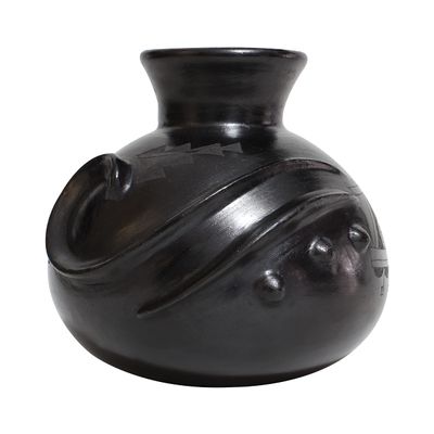 Black Pottery Small Vase Sgraffito Design
