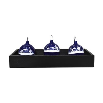 Set Of Three Polychrome Clay Christmas Spheres