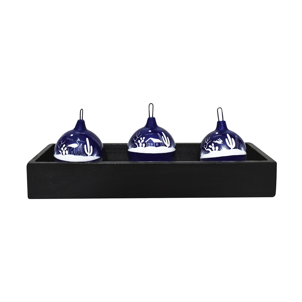 Set Of Three Polychrome Clay Christmas Spheres