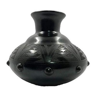 Black Pottery Medium-sized Vase Sgraffito Design