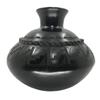 Black Pottery Flat Rounded Vase Sgraffito Design view 1