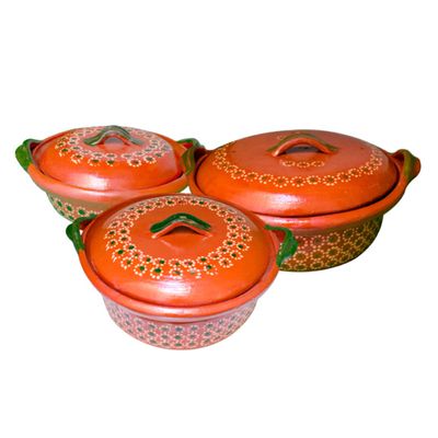 Set of (3) Deep Casserole Made of Clay Different Sizes