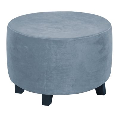 GAMUKAI Round Ottoman Slipcover Stretchable Footstool Cover with Elastic Bottom | Plush Velvet Fabric | Fits Storage Ottomans, Poufs & Stools (Dusty Blue, Medium)