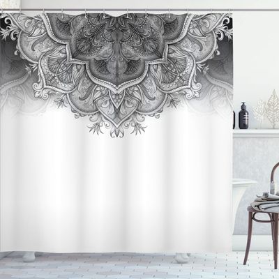 Ambesonne Moroccan Shower Curtain, Floral Art Vintage Style Eastern Architectural Elements Oriental Pattern, Cloth Fabric Bathroom Decor Set with Hooks, 69" W x 75" L, Dark Grey