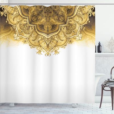 Ambesonne Moroccan Shower Curtain, Floral Art Vintage Style Eastern Architectural Elements Oriental Pattern, Cloth Fabric Bathroom Decor Set with Hooks, 69" W x 75" L, Pale Earth