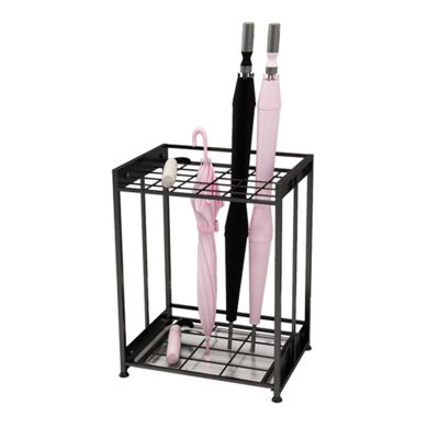 Umbrella Rack Hua Metal Black Umbrella Stand Can Hold 30 Umbrellas in Large Capacity, for Business Hotel Bank, with Stainless Steel Drip Tray, 48x35x62cm