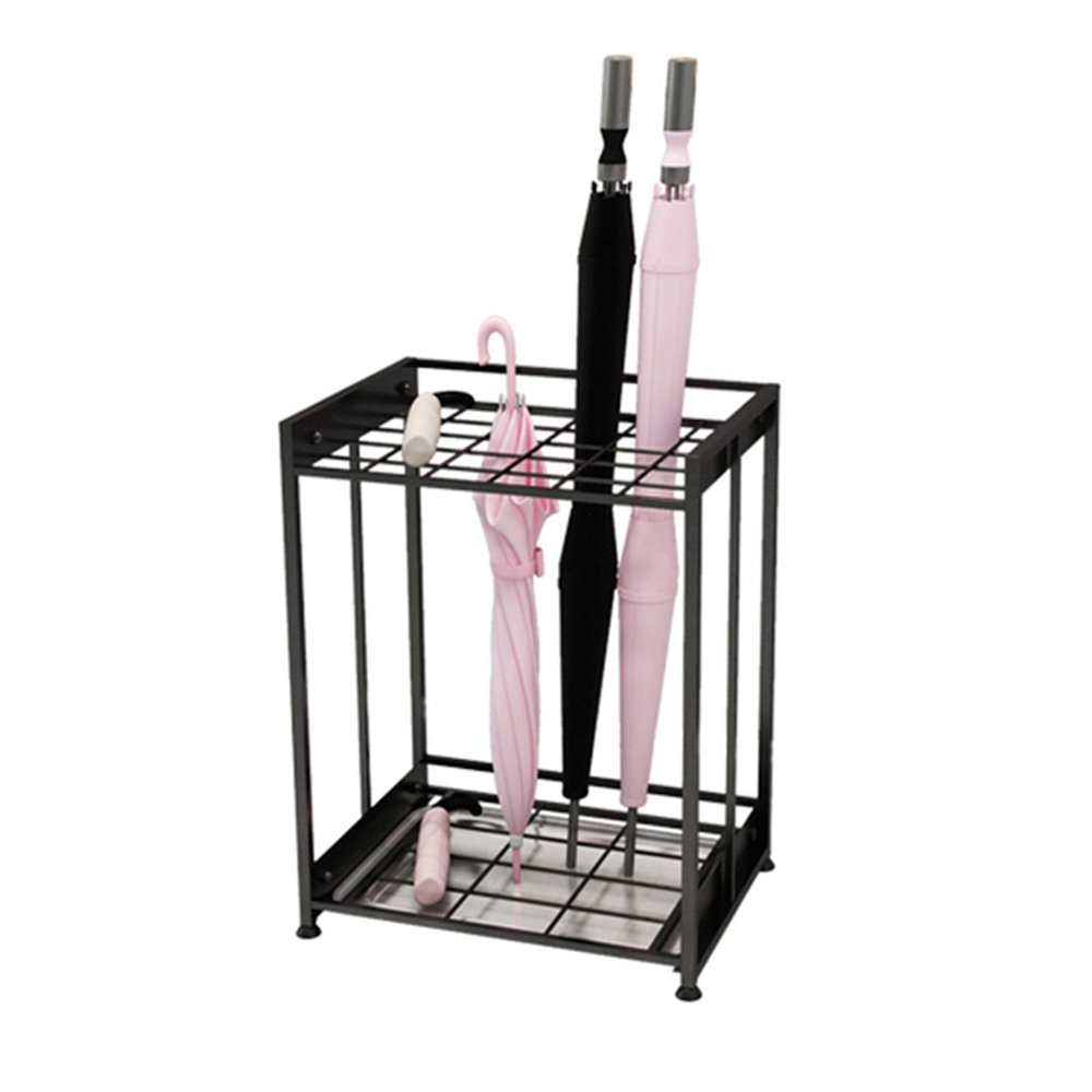 Umbrella Rack Hua Metal Black Umbrella Stand Can Hold 30 Umbrellas in Large Capacity, for Business Hotel Bank, with Stainless Steel Drip Tray, 48x35x62cm