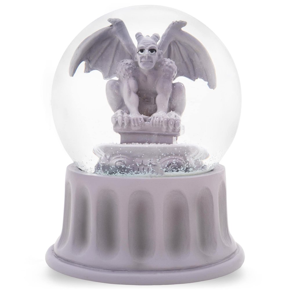 Elanze Designs Gargoyle Winged Gothic Perching Crouching Waterspout Cathedral Castle Roof Medieval Architecture Stone Grey 100MM Musical Snow Globe Plays Tune Moonlight Sonata