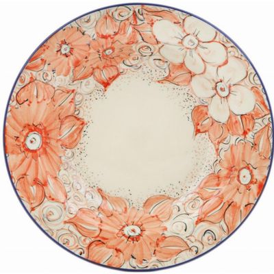 Polmedia Polish Pottery Pasta Bowl 9-inch UNIKAT - Peachy Keen Pattern Handmade in Boleslawiec Poland by Ceramika Artystyczna + Certificate of Authenticity