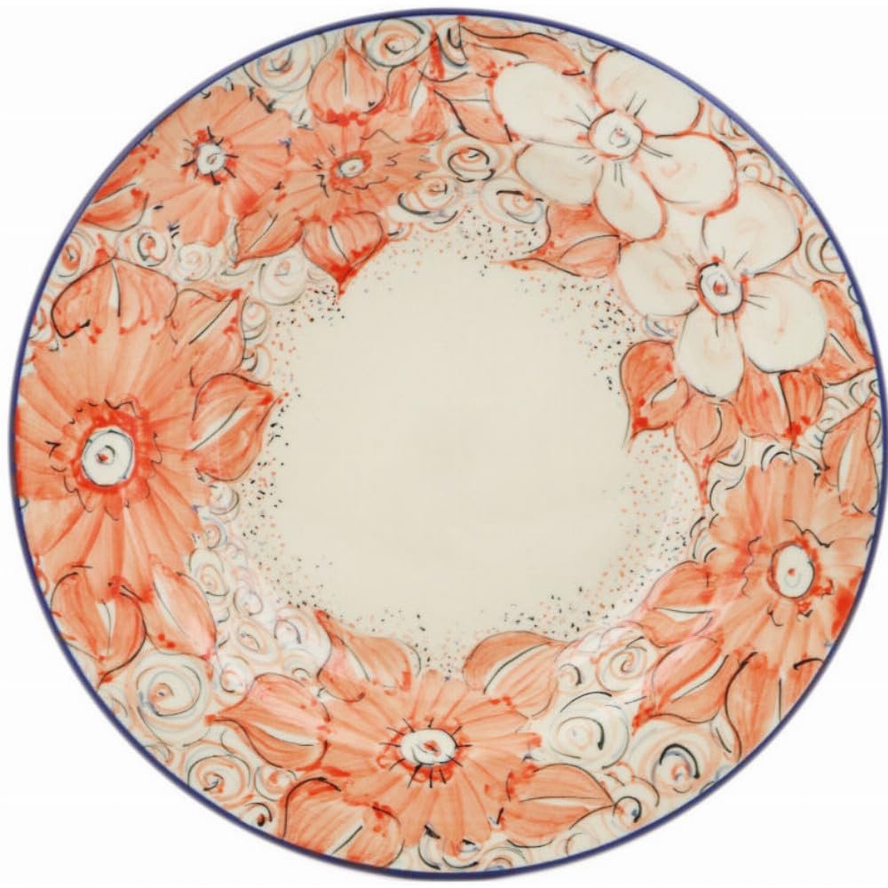 Polmedia Polish Pottery Pasta Bowl 9-inch UNIKAT - Peachy Keen Pattern Handmade in Boleslawiec Poland by Ceramika Artystyczna + Certificate of Authenticity