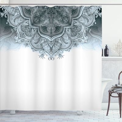 Ambesonne Moroccan Shower Curtain, Floral Art Vintage Style Eastern Architectural Elements Oriental Pattern, Cloth Fabric Bathroom Decor Set with Hooks, 69" W x 75" L, Grey Blue