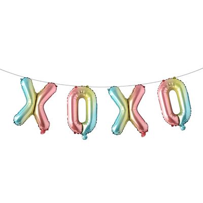 16 Inch XOXO Letter Foil Balloons Banner Wedding Engagement Valentines Day Marriage Bridal Shower Birthday Party Decor Balloon Multicolor (XOXO RAINBOW)