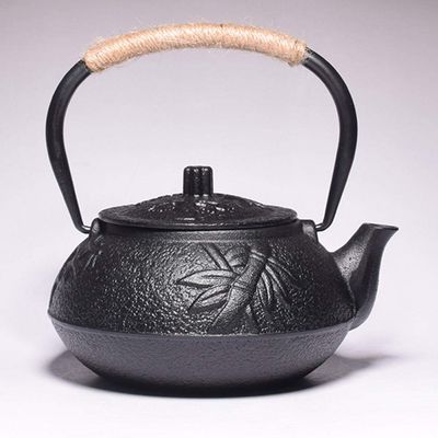 900ml Cast iron tea kettle teapot tea accessories big tea tea set house decor for friends family tea lovers-Bamboo gold